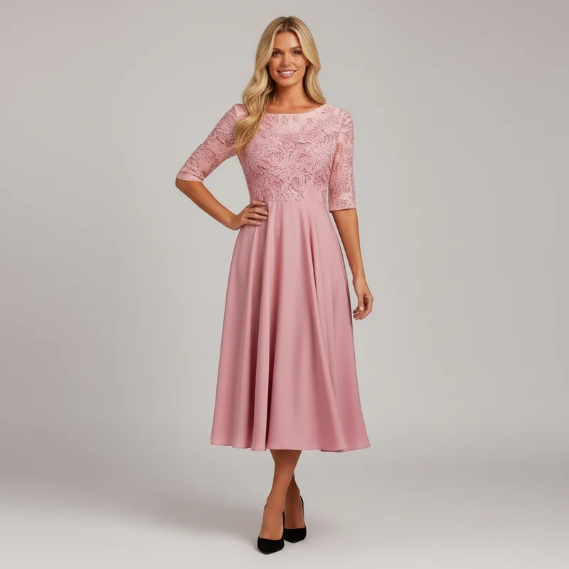 Damen Feminin Fallendes Chiffon Midikleid mit Fließendem Schnitt - Vittorelli