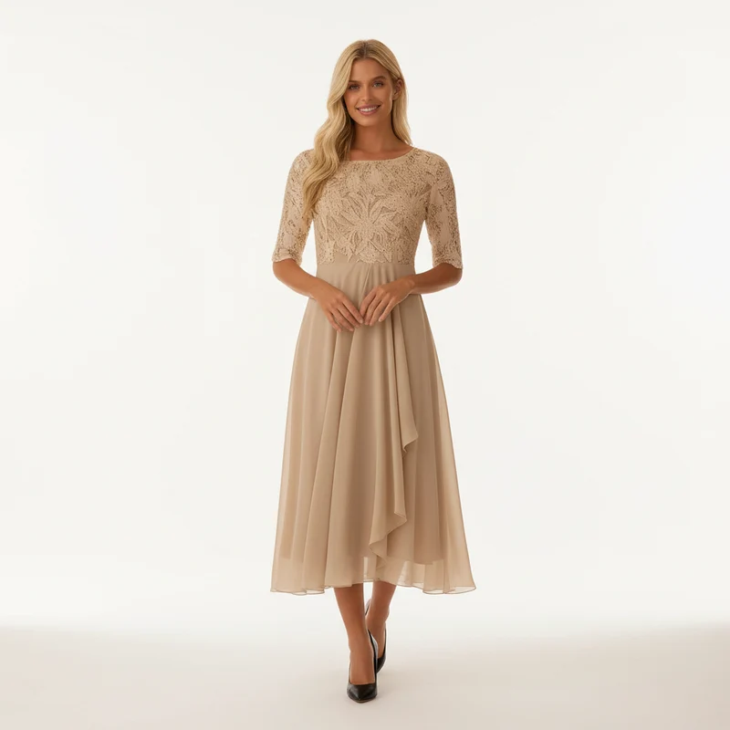 Damen Feminin Fallendes Chiffon Midikleid mit Fließendem Schnitt - Vittorelli