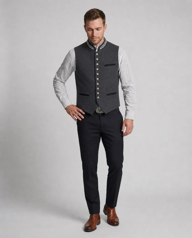 Nord Taschen - Elegante Herren Trachtenweste Grau Traditionell