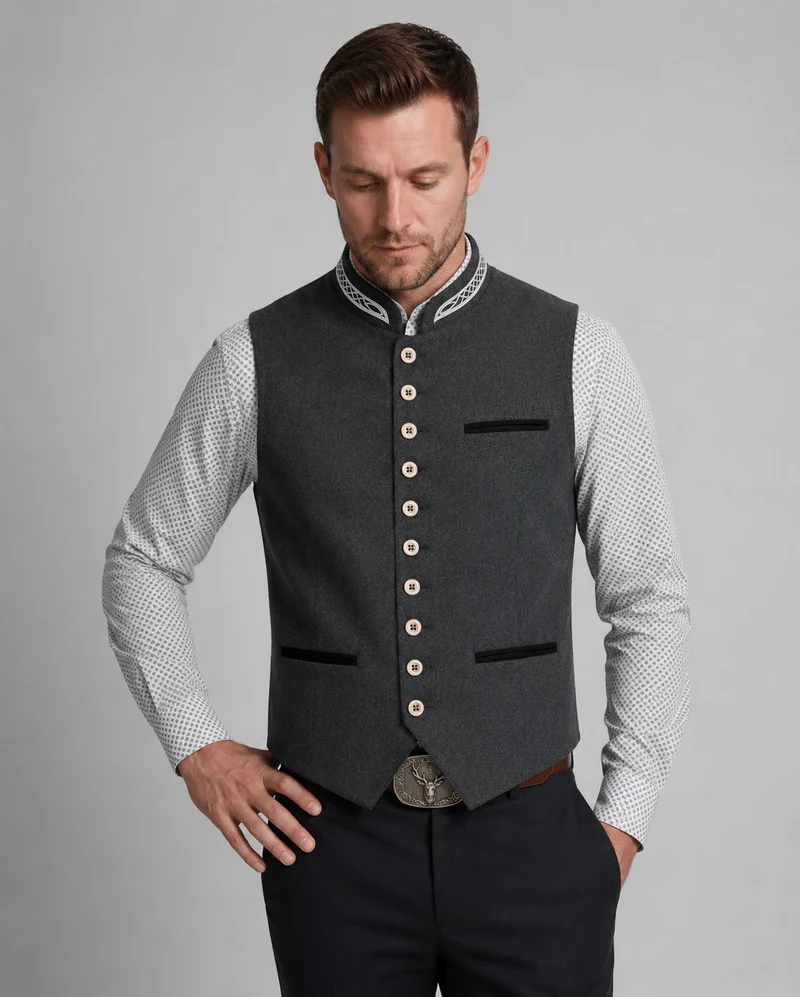 Nord Taschen - Elegante Herren Trachtenweste Grau Traditionell
