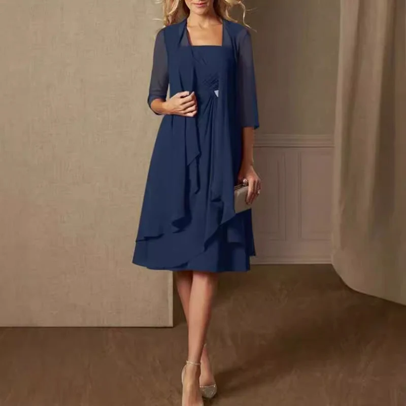 Damen nan Chiffon-Abendkleid mit Bolero und asymmetrischem Lagenrock