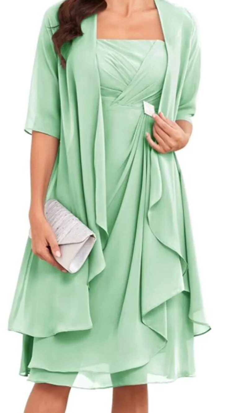 Damen nan Chiffon-Abendkleid mit Bolero und asymmetrischem Lagenrock