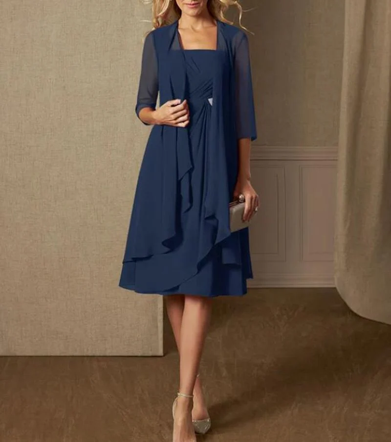 Damen nan Chiffon-Abendkleid mit Bolero und asymmetrischem Lagenrock