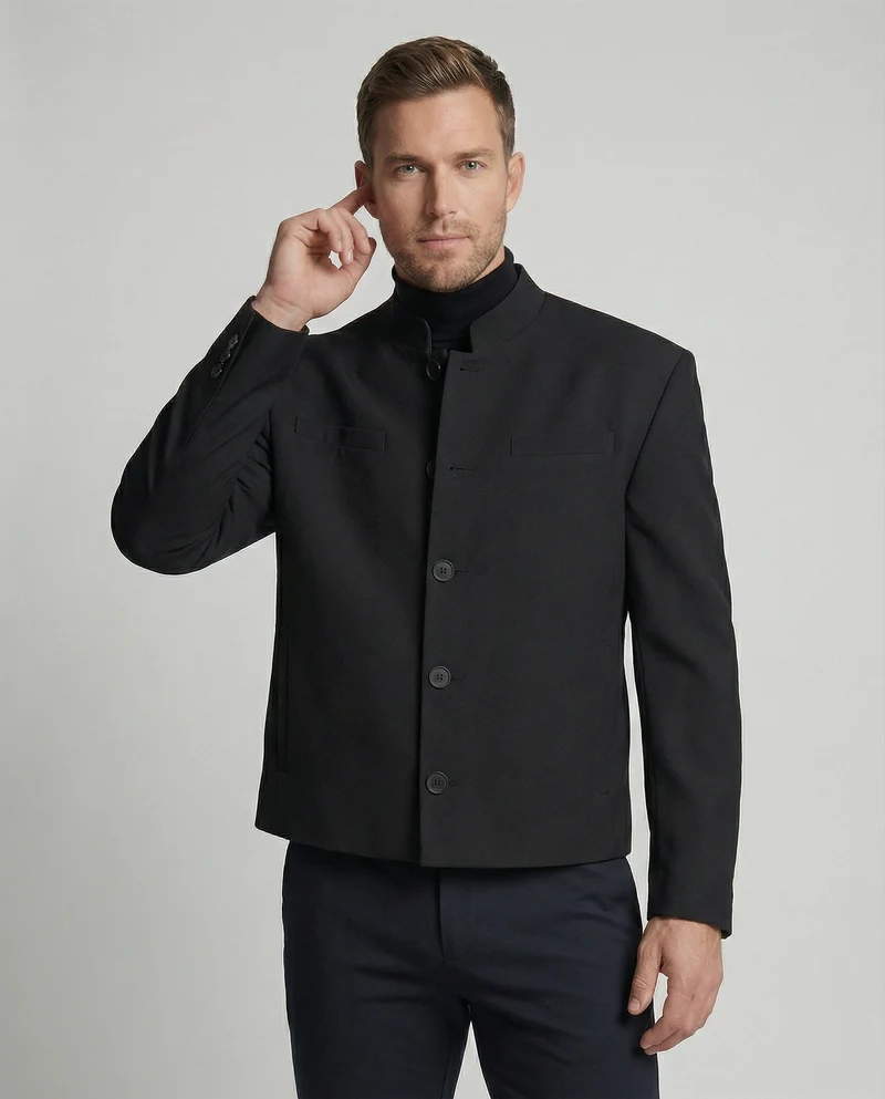 Herren Jacke New Chinese Style Stehkragen Schwarz Kurz