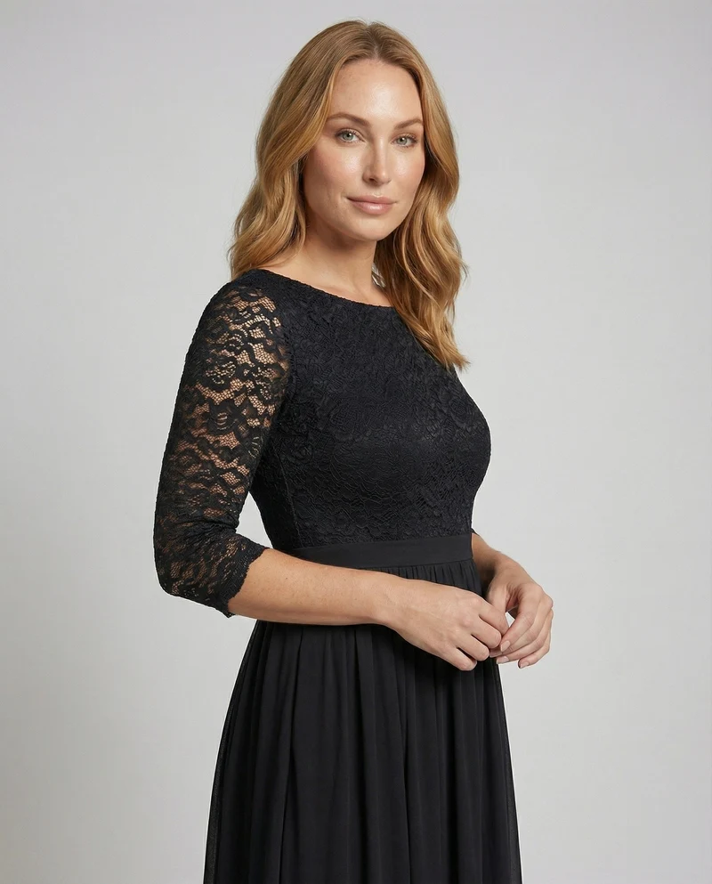 Damen Elegante U-Boot Spitze Spitzen-Abendkleid