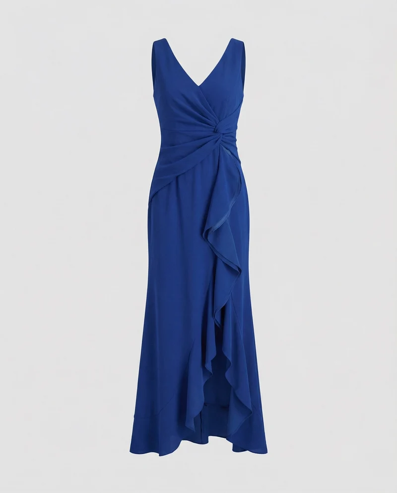 Damen Wickel-Maxikleid Ärmellos V-Ausschnitt Beinschlitz