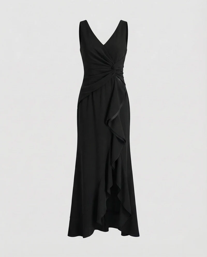 Damen Wickel-Maxikleid Ärmellos V-Ausschnitt Beinschlitz
