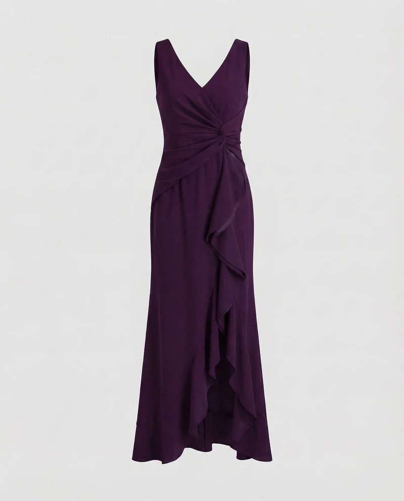 Damen Wickel-Maxikleid Ärmellos V-Ausschnitt Beinschlitz