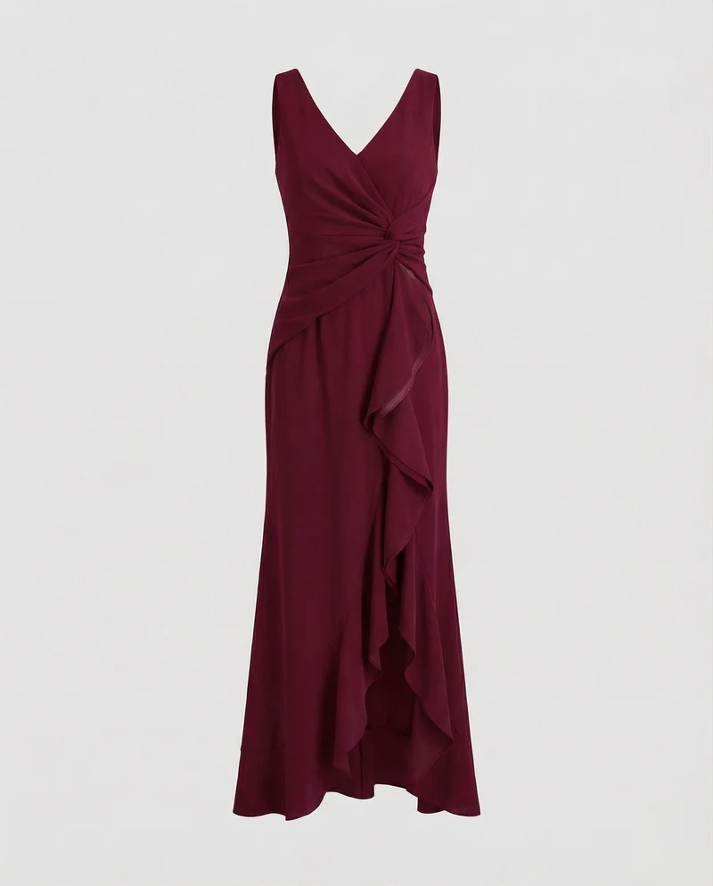 Damen Wickel-Maxikleid Ärmellos V-Ausschnitt Beinschlitz
