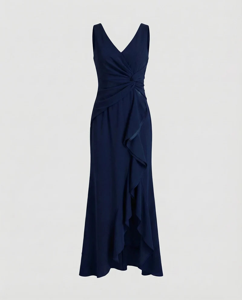 Damen Wickel-Maxikleid Ärmellos V-Ausschnitt Beinschlitz