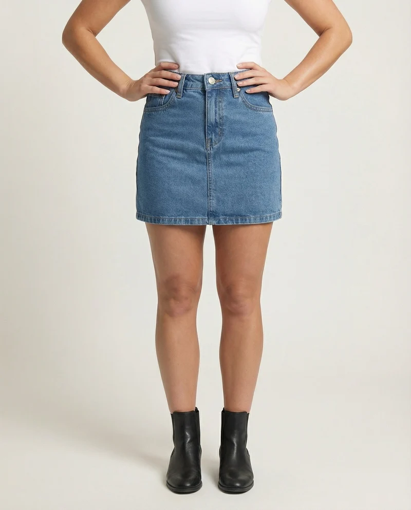 Damen Klassische Sichtbare Mittelnaht Denim Jeansrock