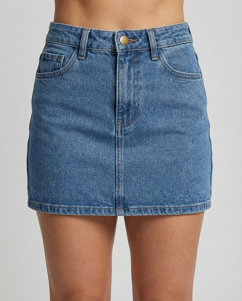 Damen Klassische Sichtbare Mittelnaht Denim Jeansrock