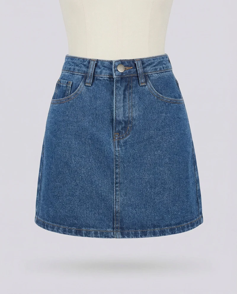 Damen Klassische Sichtbare Mittelnaht Denim Jeansrock