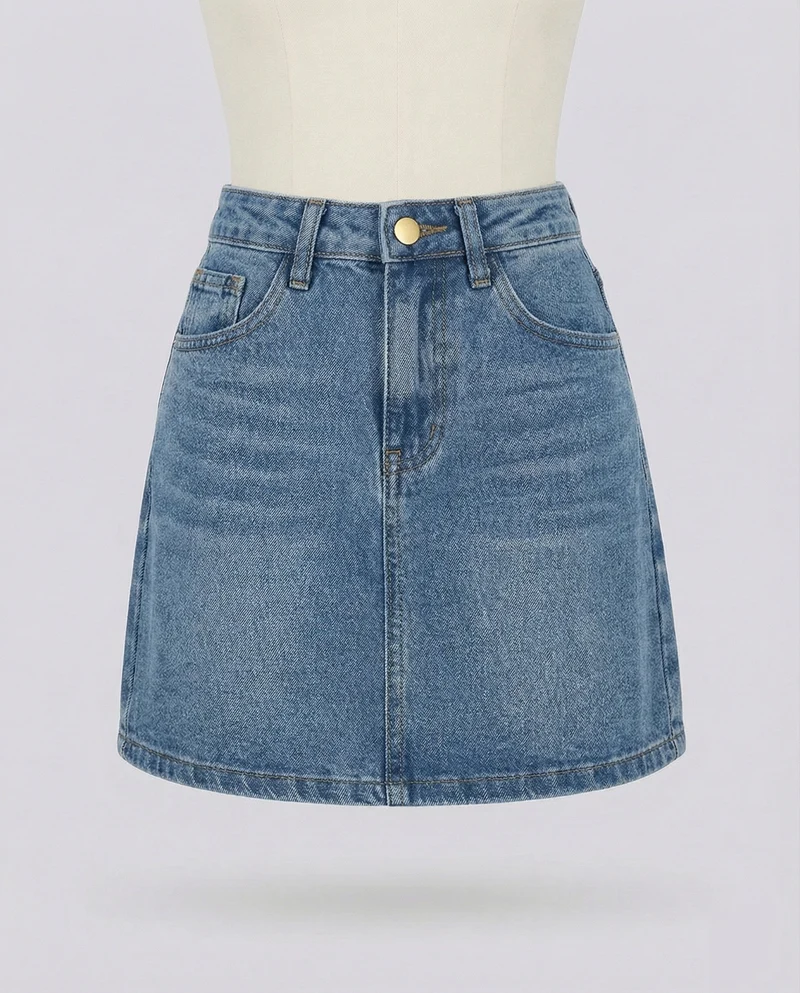 Damen Klassische Sichtbare Mittelnaht Denim Jeansrock