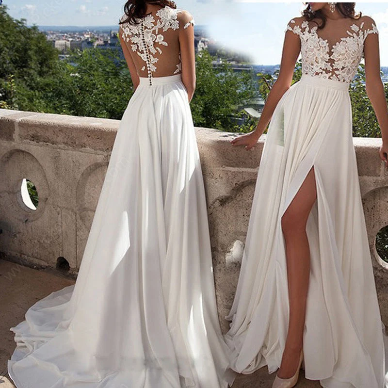 Damen Hochzeitskleid mit elegantem Spitzen-Oberteil und fließendem Rock Avellé