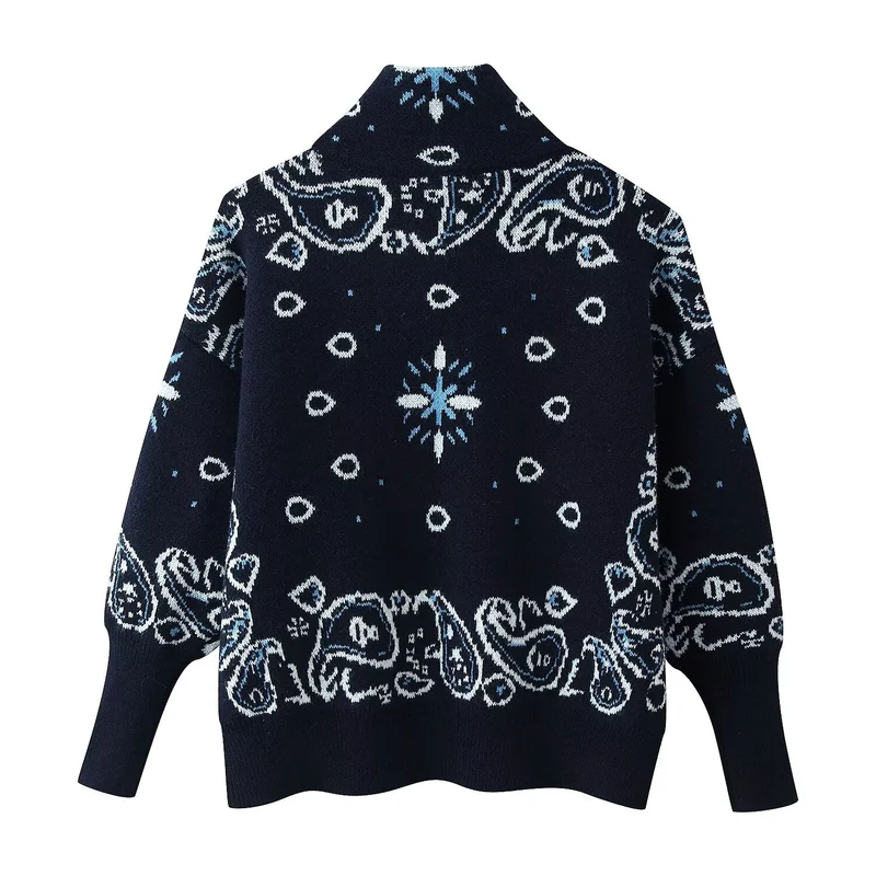 Damen 40+ gemusterte Strickjacke mit Reißverschluss und Stehkragen Nord Taschen