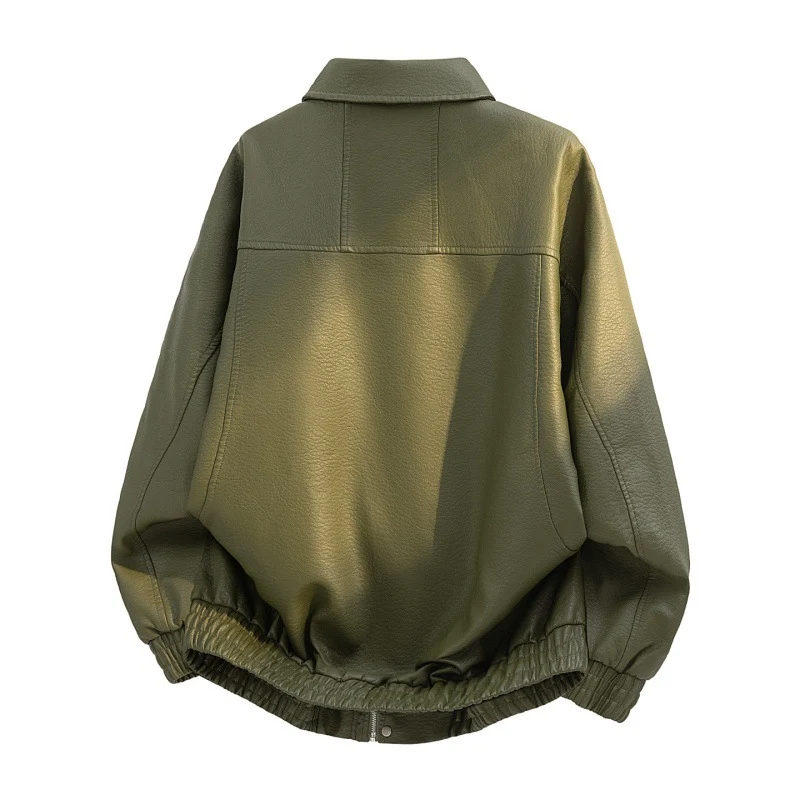 Herren Oversize Kunstleder-Bomberjacke mit Reißverschluss, elastischem Saum und Eingrifftaschen Nord Taschen