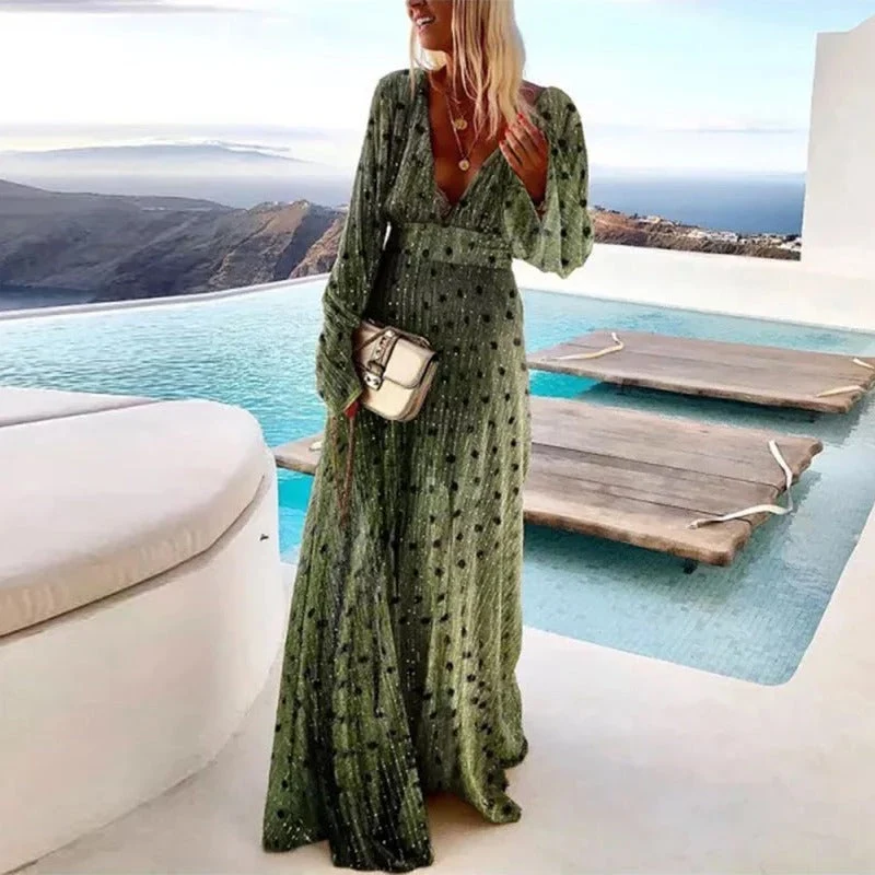 Elegantes langes Kleid mit Polka Dot Print
