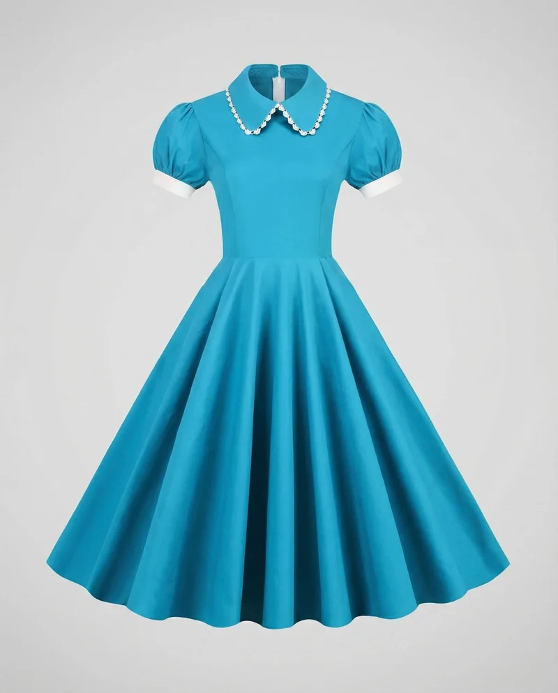 Damen Swingkleid Retro Puffärmel