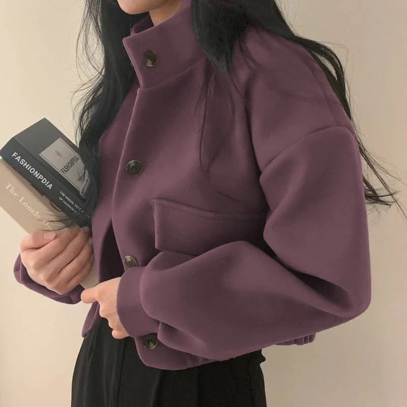 Damen cropped Bomberjacke mit voluminösen Ärmeln und praktischen Taschen - Arvani