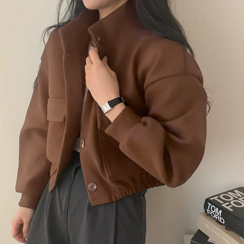 Damen cropped Bomberjacke mit voluminösen Ärmeln und praktischen Taschen - Arvani