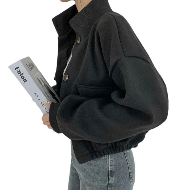 Damen cropped Bomberjacke mit voluminösen Ärmeln und praktischen Taschen - Arvani