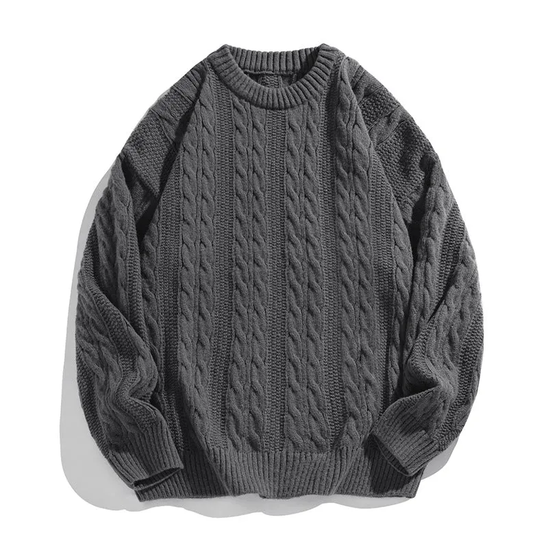 Unisex Boxy-Zopfmuster-Strickpullover mit geripptem Saum Nord Taschen