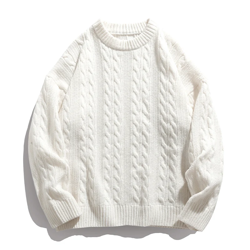 Unisex Boxy-Zopfmuster-Strickpullover mit geripptem Saum Nord Taschen