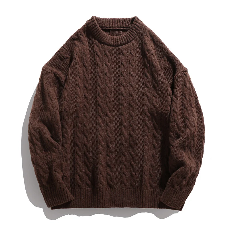 Unisex Boxy-Zopfmuster-Strickpullover mit geripptem Saum Nord Taschen