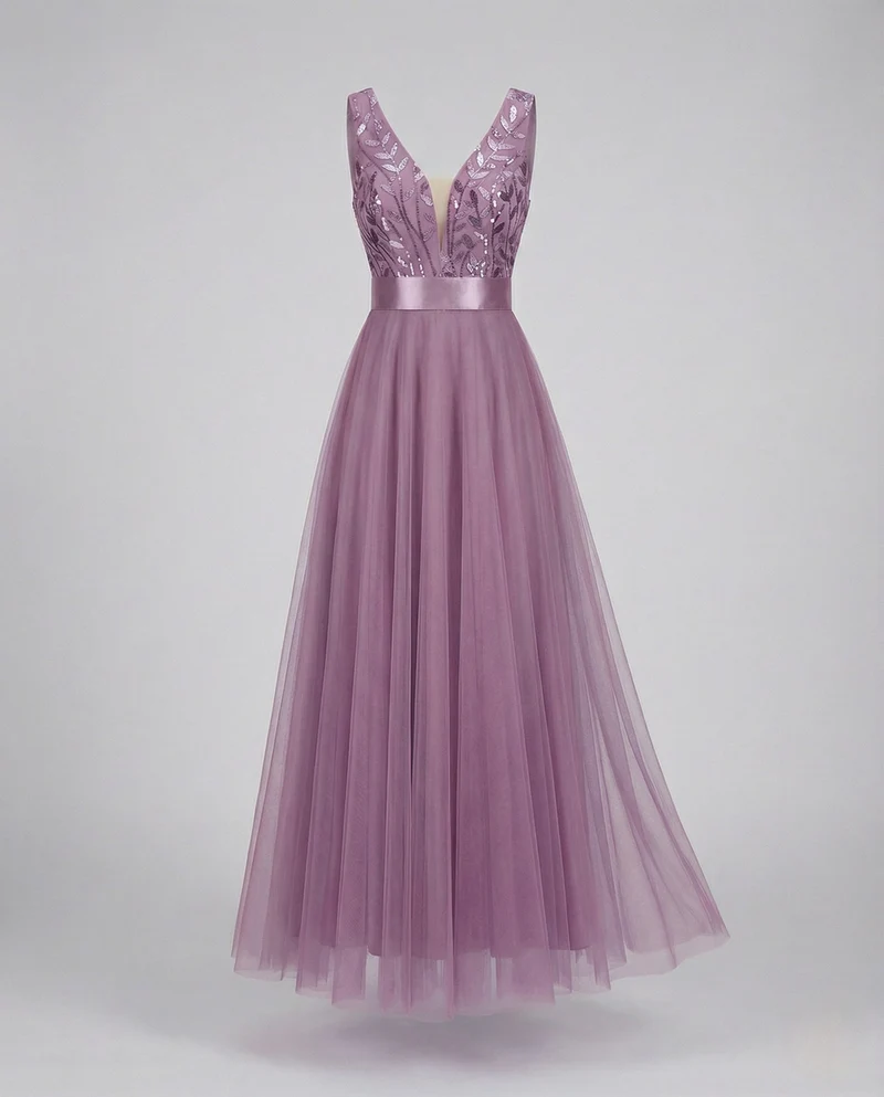 Abendkleid lang aus Tüll mit Stickerei