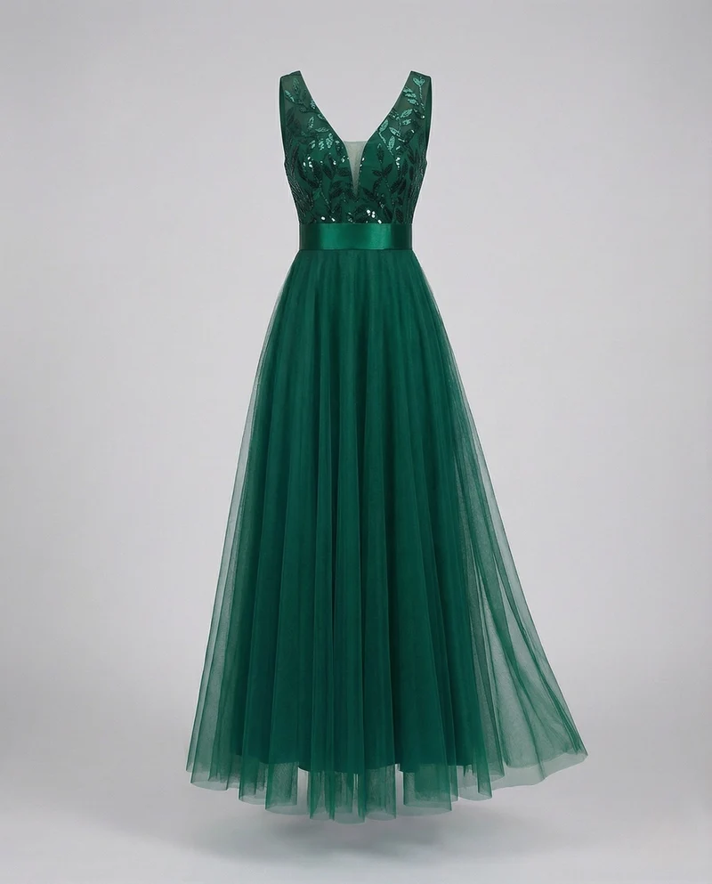 Abendkleid lang aus Tüll mit Stickerei