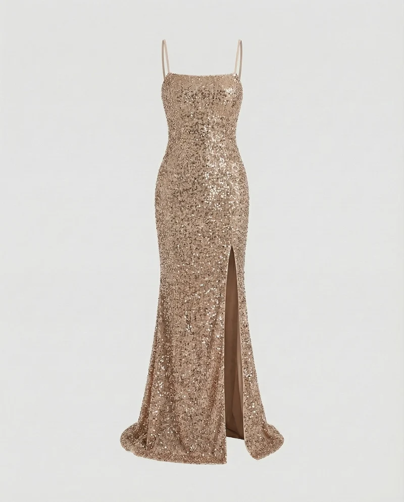 Damen Säulen-Abendkleid Bustier Oberschenkelschlitz