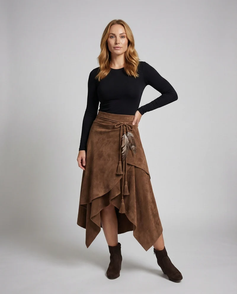 Damen asymmetrischer Wickelrock mit Zipfelsaum