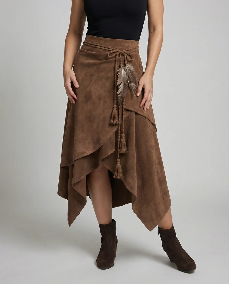 Damen asymmetrischer Wickelrock mit Zipfelsaum