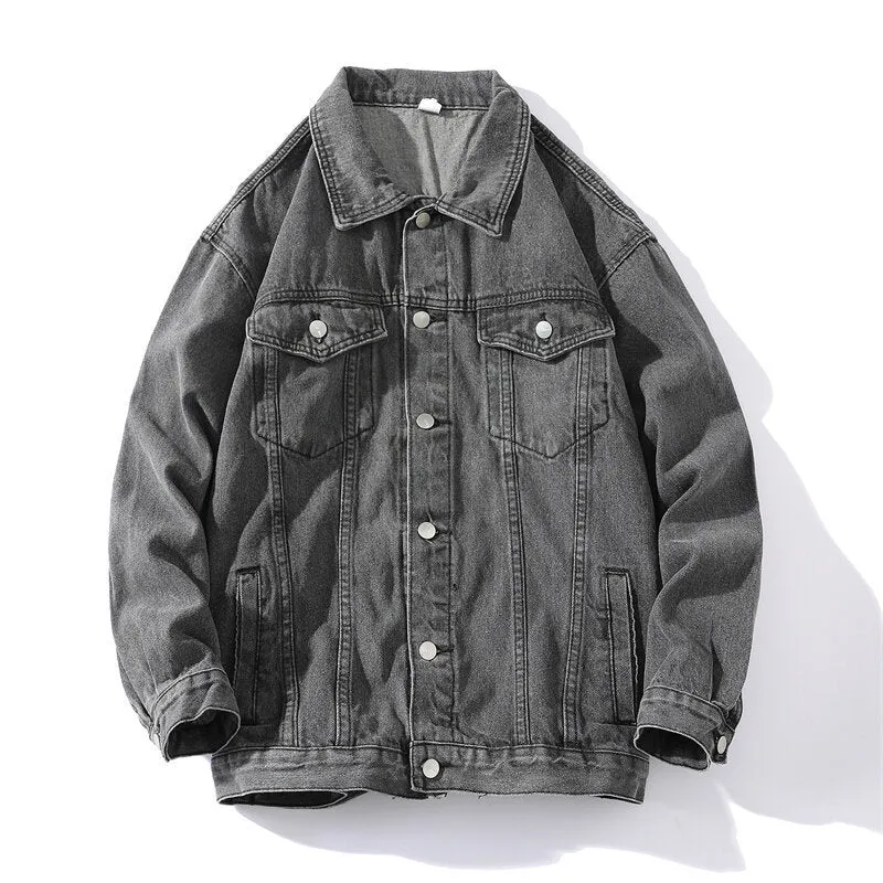 Herren Oversize Jeansjacke aus Stonewashed Denim mit Druckknopfleiste und Brusttaschen Nord Taschen