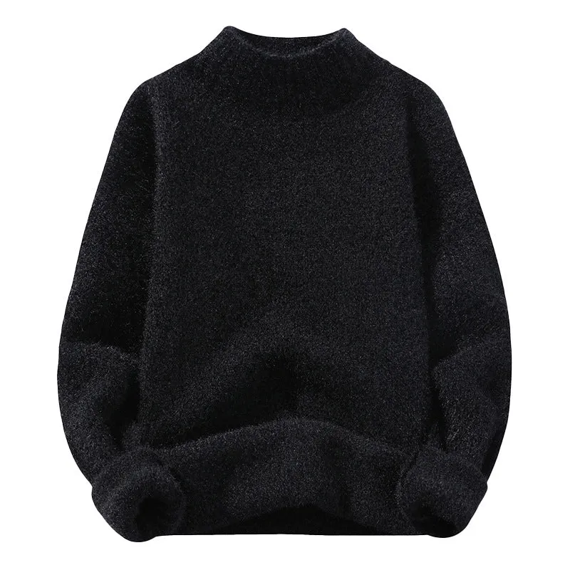 Herren Oversize-Feinstrickpullover mit hohem geripptem Kragen und melierter Struktur Nord Taschen
