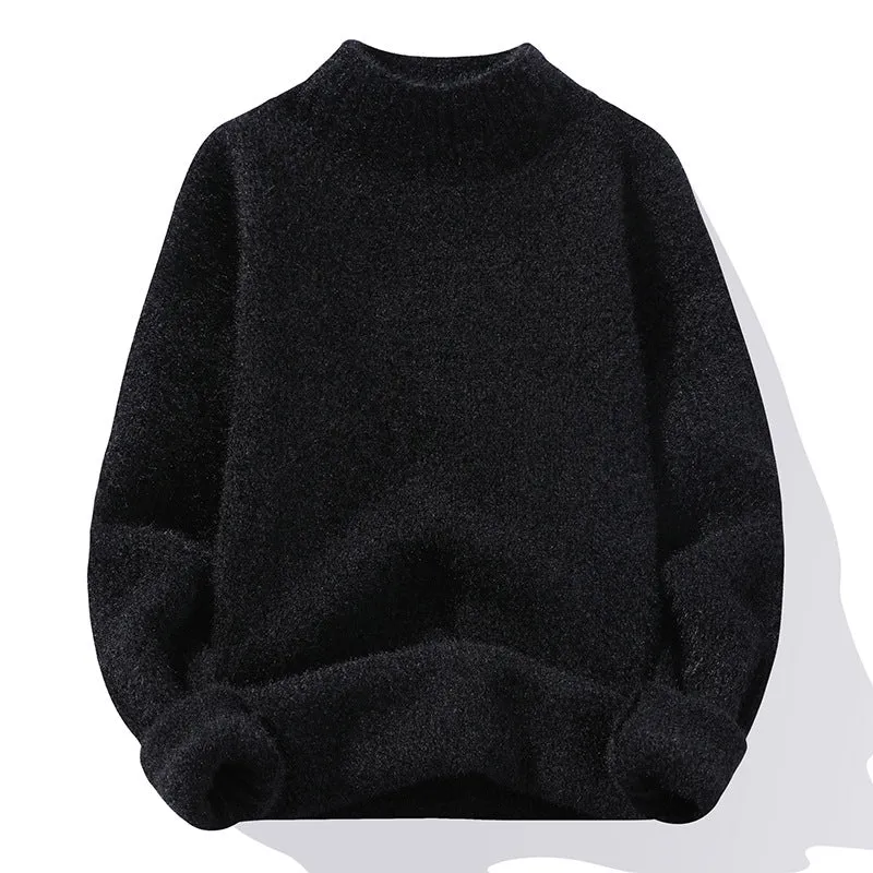 Herren Oversize-Feinstrickpullover mit hohem geripptem Kragen und melierter Struktur Nord Taschen