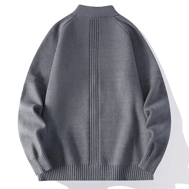 Herren Oversize Feinstrick-Zipjacke mit Stehkragen, Raglanärmeln und gerippten Abschlüssen Nord Taschen