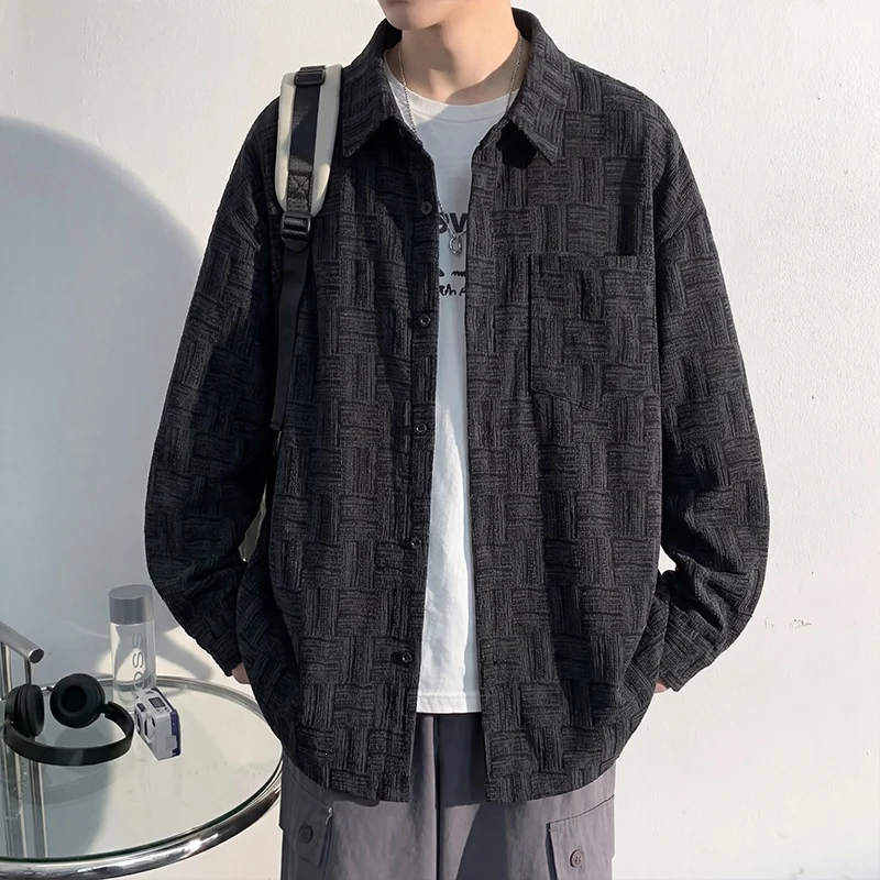 Herren Overshirt-Jacke aus strukturierter Baumwollmischung mit Karomuster-Relief Nord Taschen