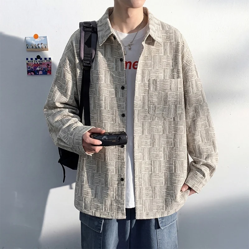 Herren Overshirt-Jacke aus strukturierter Baumwollmischung mit Karomuster-Relief Nord Taschen