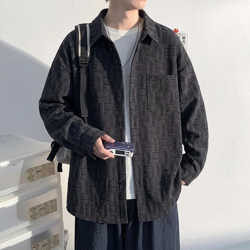 Herren Overshirt-Jacke aus strukturierter Baumwollmischung mit Karomuster-Relief Nord Taschen