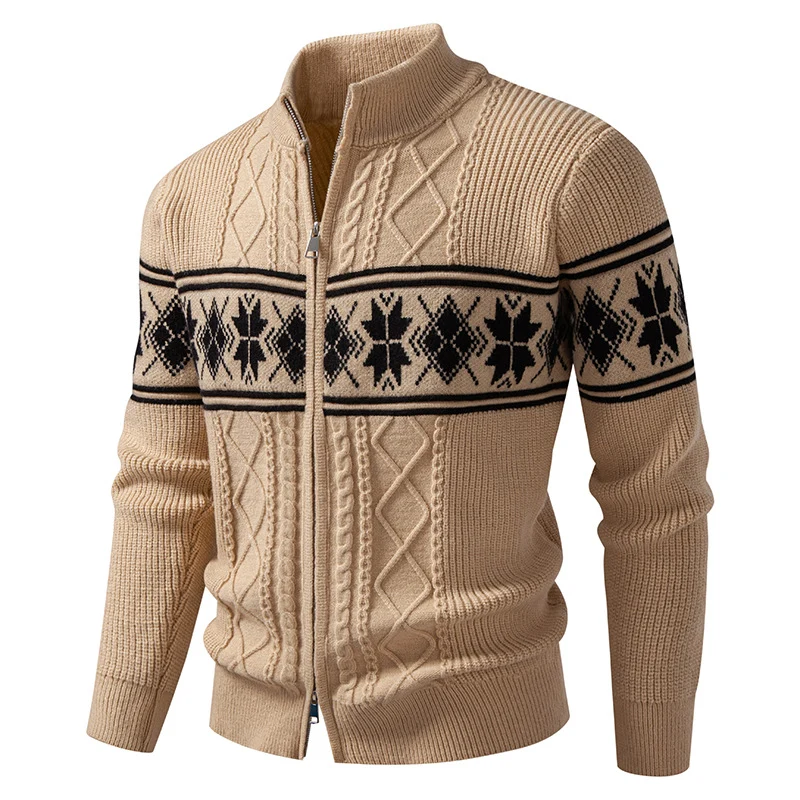 Herren Norwegermuster-Strickjacke mit Stehkragen und Reißverschluss Nord Taschen