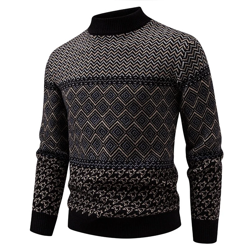 Herren Norwegermuster-Pullover mit Stehkragen und feinem Jacquardstrick Nord Taschen