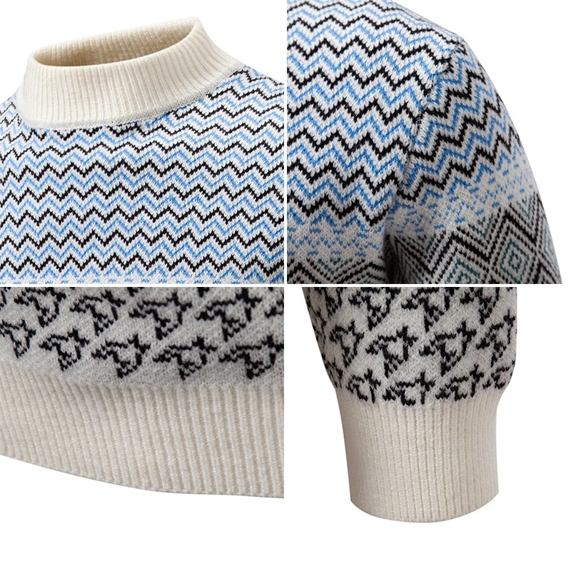Herren Norwegermuster-Pullover mit Stehkragen und feinem Jacquardstrick Nord Taschen