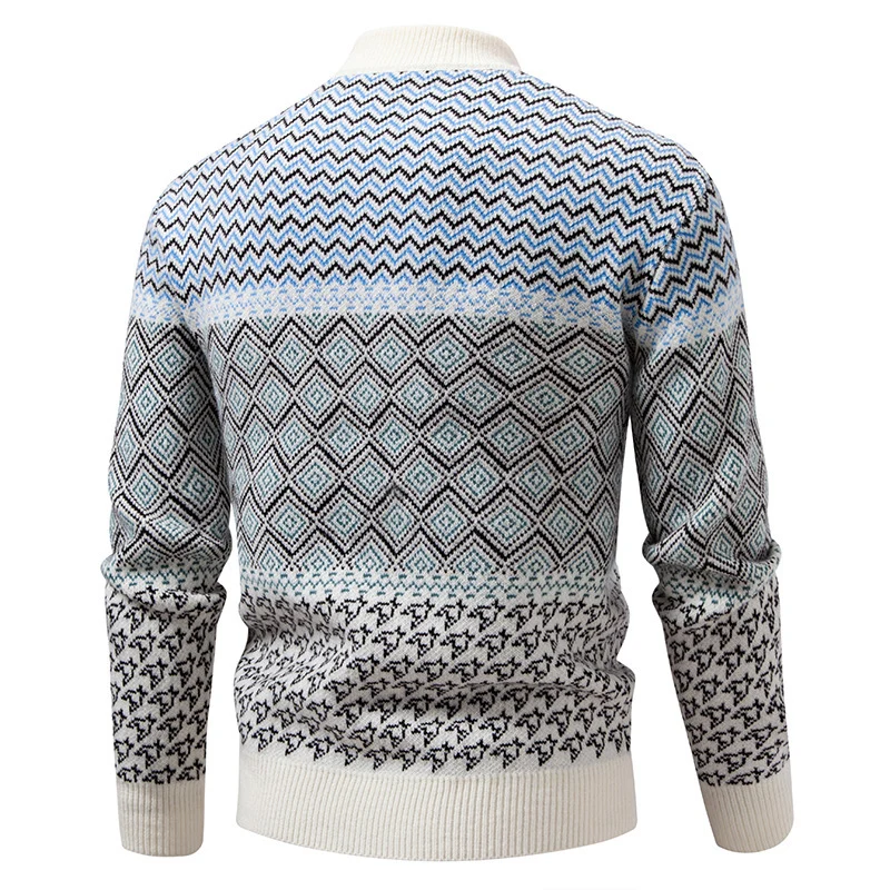 Herren Norwegermuster-Pullover mit Stehkragen und feinem Jacquardstrick Nord Taschen