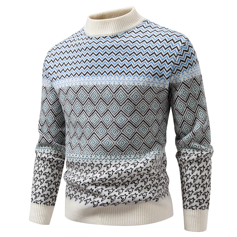 Herren Norwegermuster-Pullover mit Stehkragen und feinem Jacquardstrick Nord Taschen