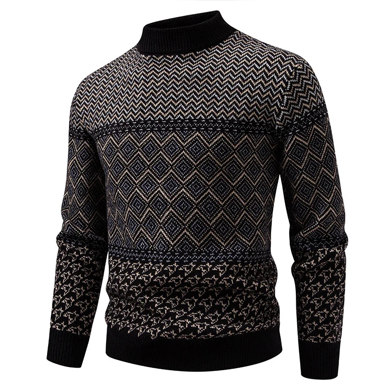 Herren Norwegermuster-Pullover mit Stehkragen und feinem Jacquardstrick Nord Taschen