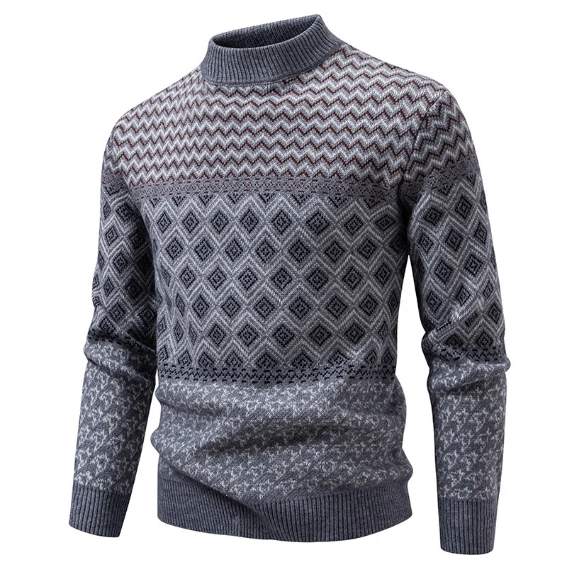 Herren Norwegermuster-Pullover mit Stehkragen und feinem Jacquardstrick Nord Taschen