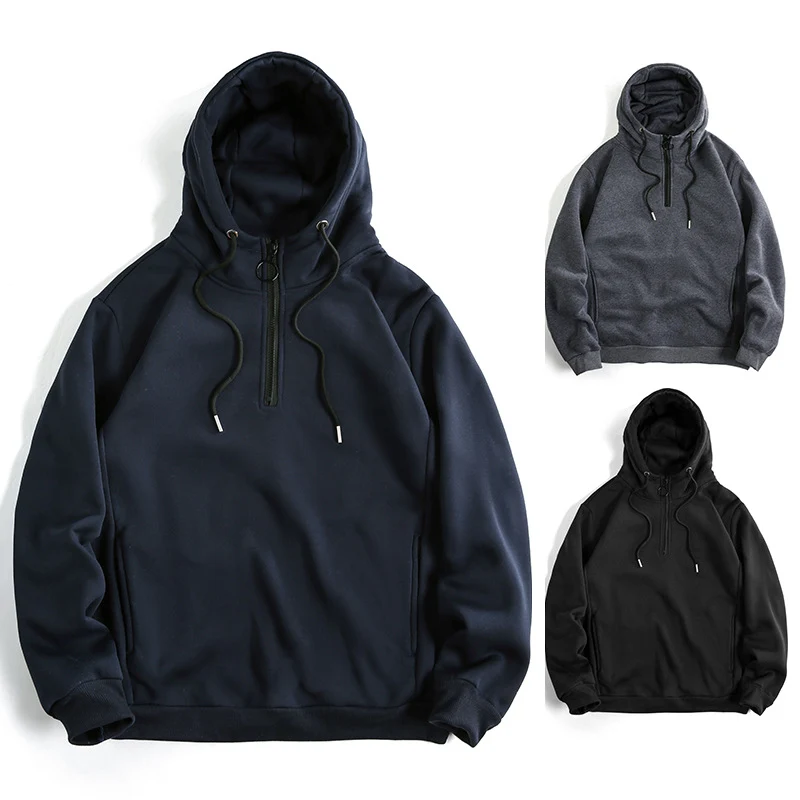Herren Modernes sportlich-elegantes Kapuzen-Sweatshirt mit Fronthalbzip und Kordelzug Nord Taschen