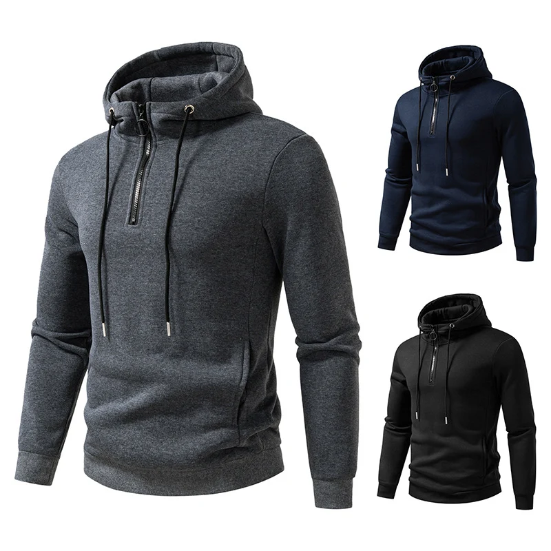 Herren Modernes sportlich-elegantes Kapuzen-Sweatshirt mit Fronthalbzip und Kordelzug Nord Taschen